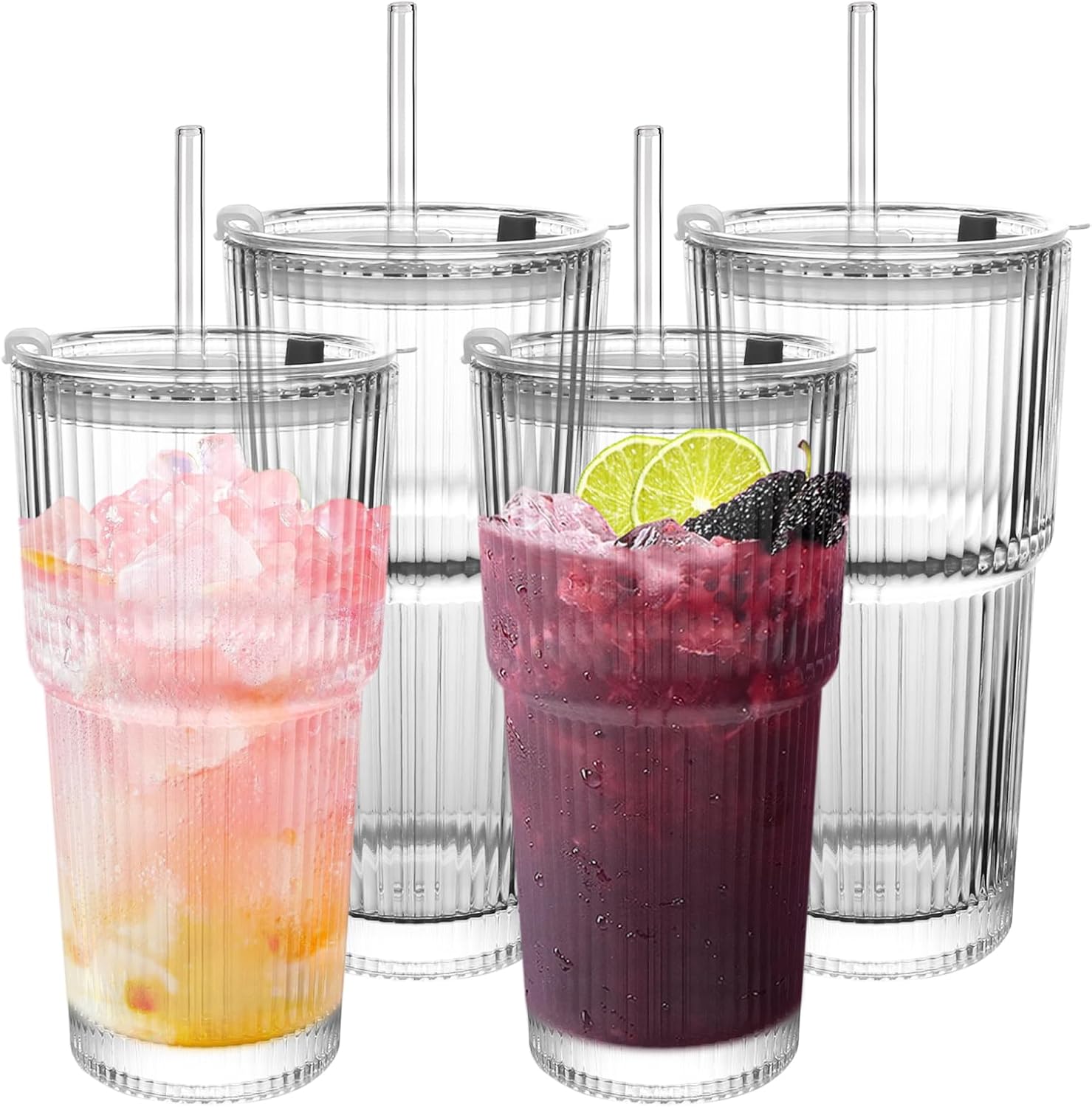 Training Cup Straw - Gobelet en verre côtelé moderne 20oz,
