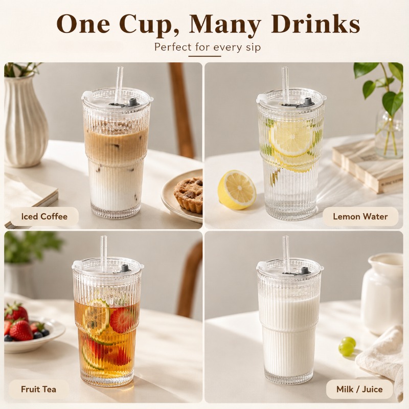 Tasse à café en verre rayée av - Training Cup Straw avis et prix